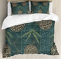 Vista 304 de Ambesonne Juego de funda de edredón color menta, líneas onduladas horizontales a rayas blancas abstractas de tonos suaves, exhibición de arte