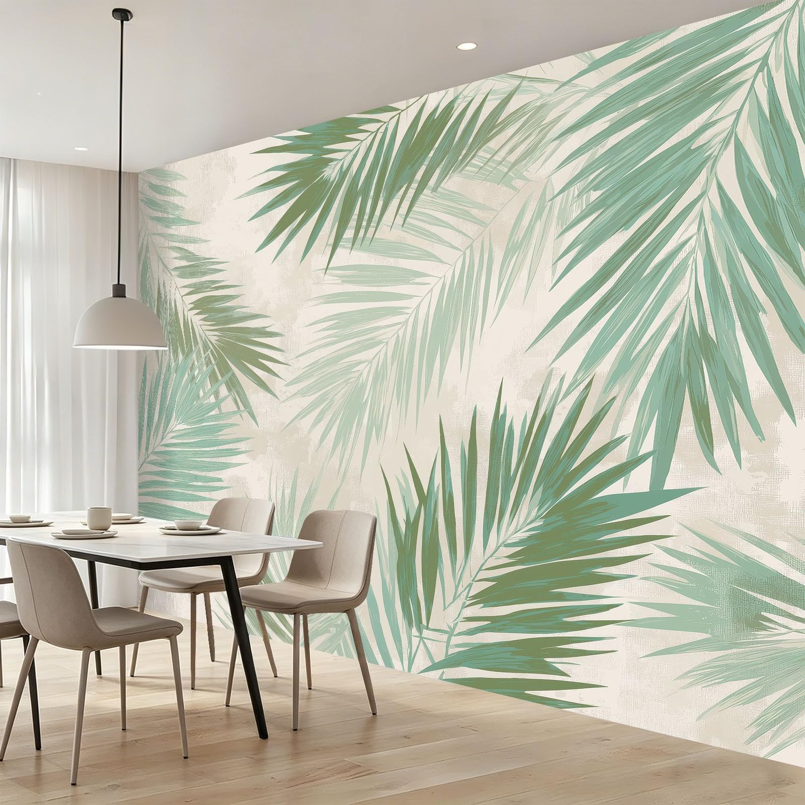 Fototapeta 250 x 175 cm ściany dekoracja salonu tropikalne liście palmowe liście palmowe efekt starzenia do sypialni salonu tapeta z włókniny, szałwia zielona