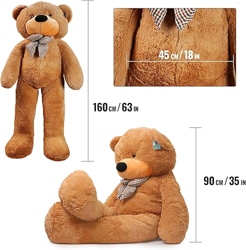 Miniatura 9 de Joyfay Oso de peluche gigante de 63 pulgadas color marrón claro oso de peluche de 525 pies juguete suave para San Valentín gran regalo