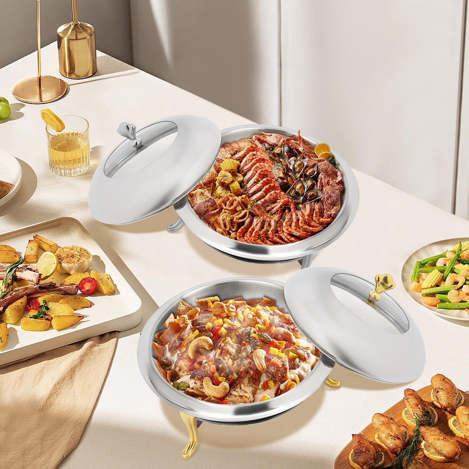 Scaldapiatti con Coperchi in Acciaio Inox Riscaldamento Sala da Pranzo Arrosto Piatto-Riscaldato Professionale Tenuta Calda Reepiente Piatto Calore Buffet Chafing Dish Piastra Riscaldanti
