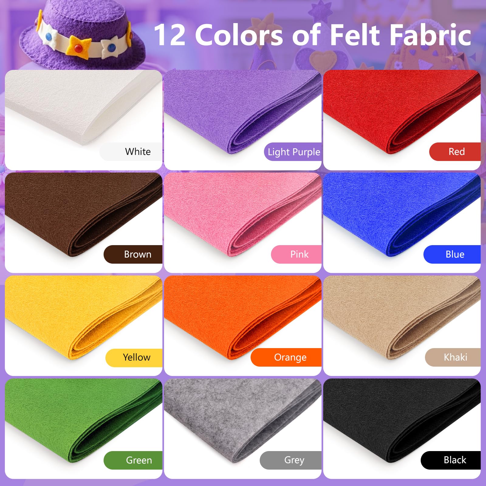 Lot de 12 grandes feuilles de feutre rigides pour travaux manuels 20,3 x 88,9 cm, couleur arc-en-ciel doux, 12 couleurs assorties, pour loisirs créatifs, couture, patchwork (série classique)