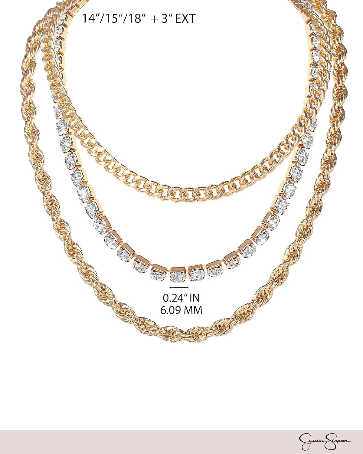 Jessica Simpson Gold-Tone Necklace Set of 3-14,15,16"+3" Layered Necklaces for Women with Clear Crystals - Image 3