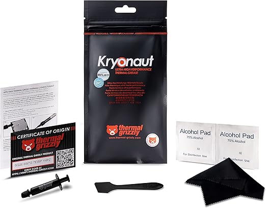 Thermal Grizzly Kryonaut CPU Thermal Paste - High Performance PC Thermal Paste Kit for Cooling All Processors, Graphics Cards and Heat Sinks in Computers and Consoles - Thermal Grease 1g Combo