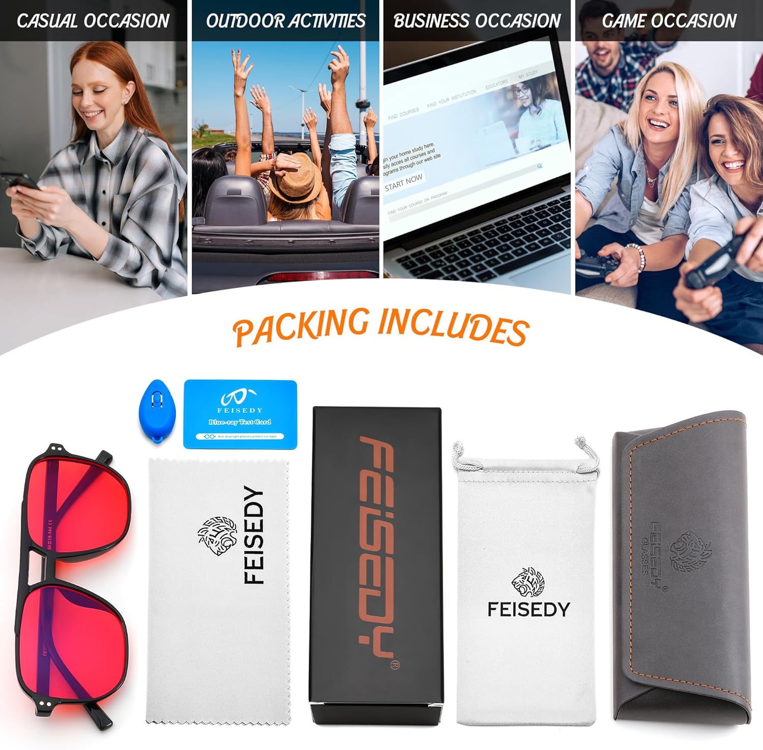 FEISEDY Sleep Blue Light Glasses for Woman Men 99.9% Computer Gaming Red Lens Eyeglasses Reduce Eyestrain G2835 - Image 8