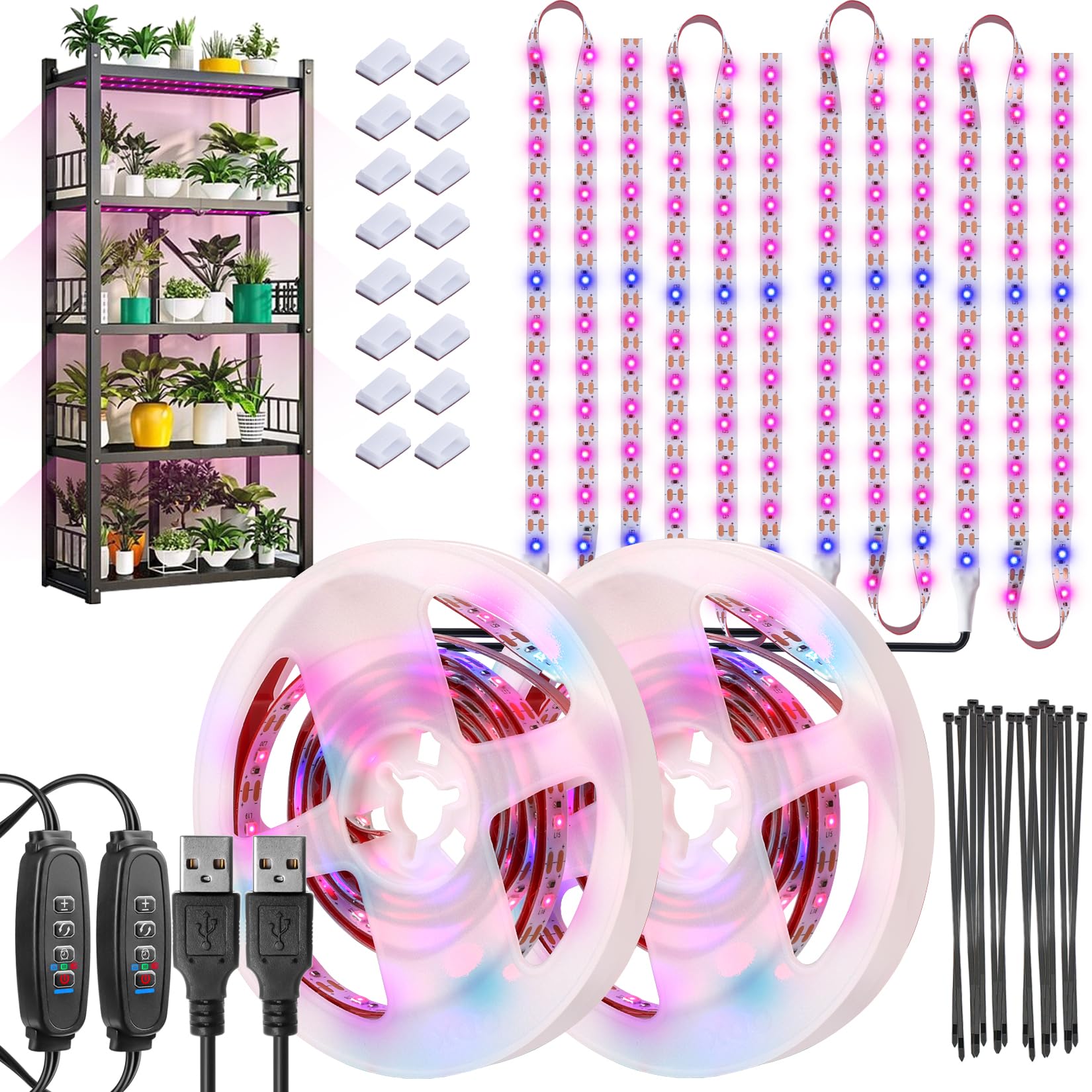 Grow Light Strip Waterproof Grow Lights for Indoor Plants Full Spectrum Plant Grow Lights Indoor USB with Auto ON/Off Timer Pink Blue 120LEDs Grow Lamp for Plant Light for Indoor Plants （6.56FT）