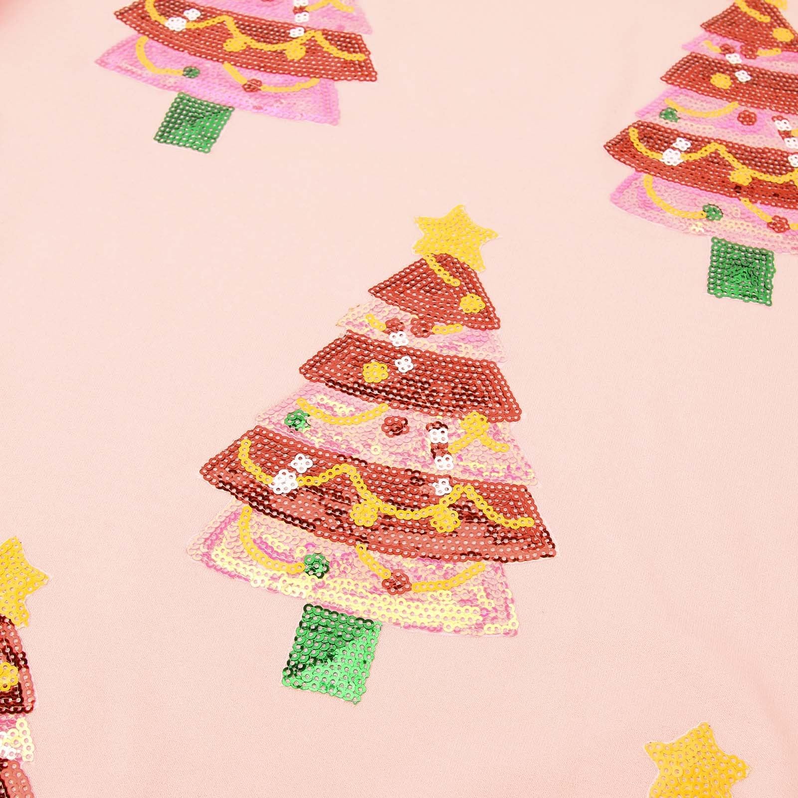 Sudadera Mujer Sin Capucha，Suéter de Manga Larga con Estampado navideño y Lentejuelas para Mujer