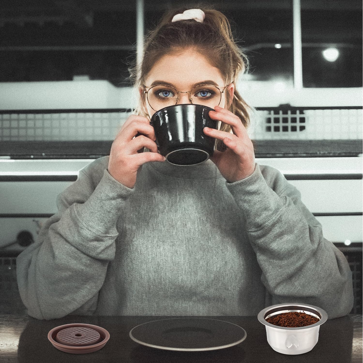 Kapsulki Wielokrotnego Uzytku do Nespresso Vertuo, Zestaw Kapsulek z Kawa Wielokrotnego Uzytku o Pojemnosci 230 ml ze Stali Nierdzewnej z 1 Silikonowa Pokrywka, 1 Lyzeczka i 1 Pedzelkiem
