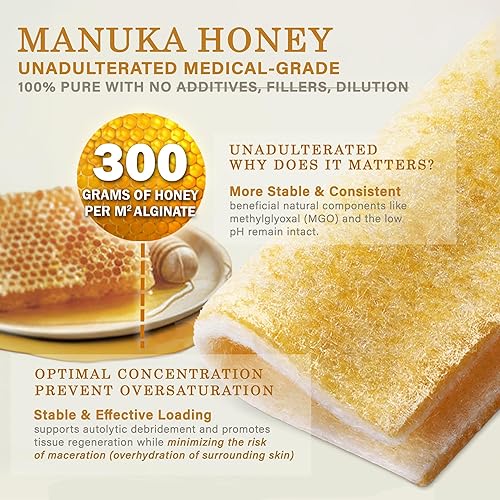 Miniatura 8 de Everlit Manuka - Apósito para heridas de miel de manuka, malla no adhesiva estéril con miel de manuka activa para cortes, desgarros de piel,