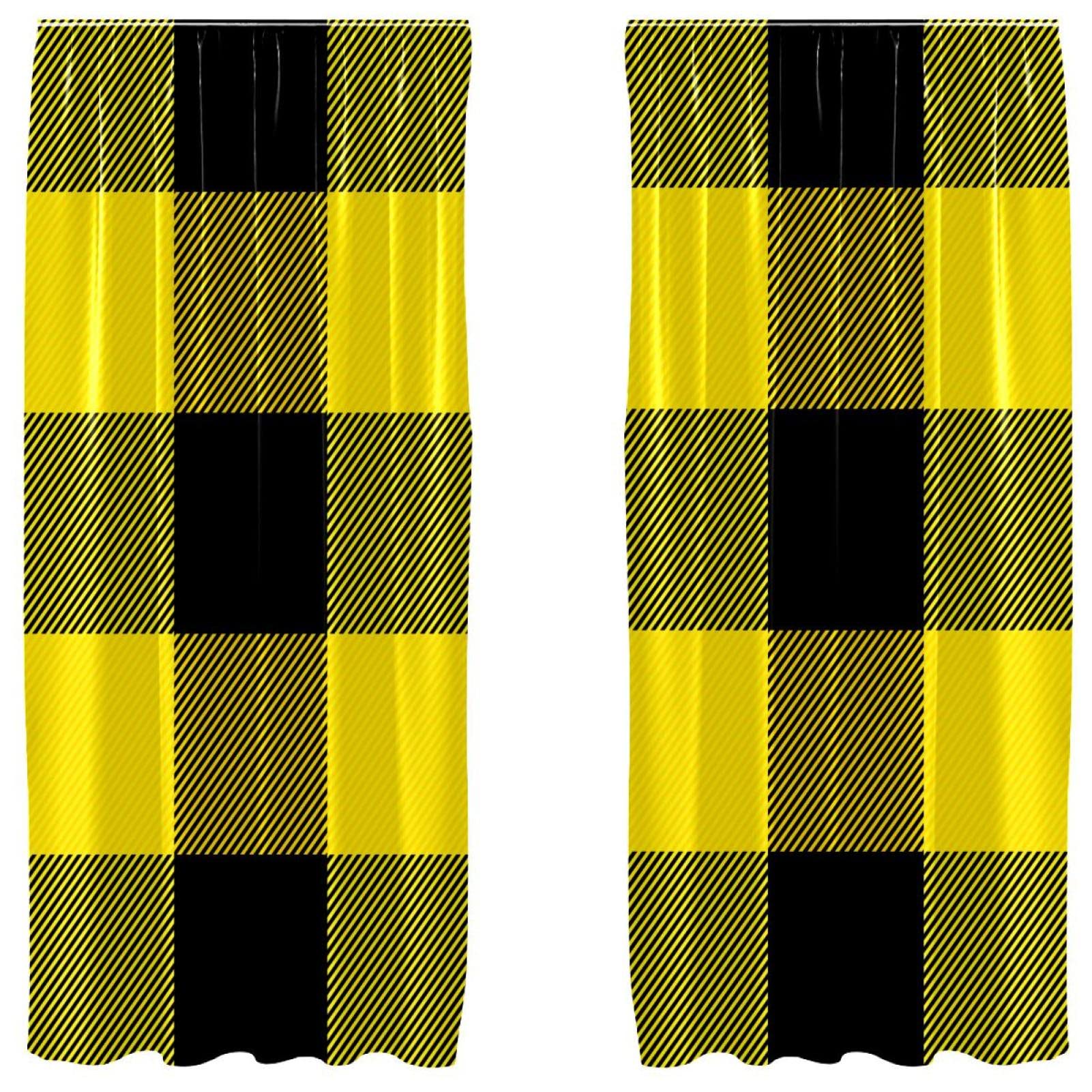 Cortinas de cuadros amarillo y negro 55x84 pulgadas en pack de 2 paneles para salón