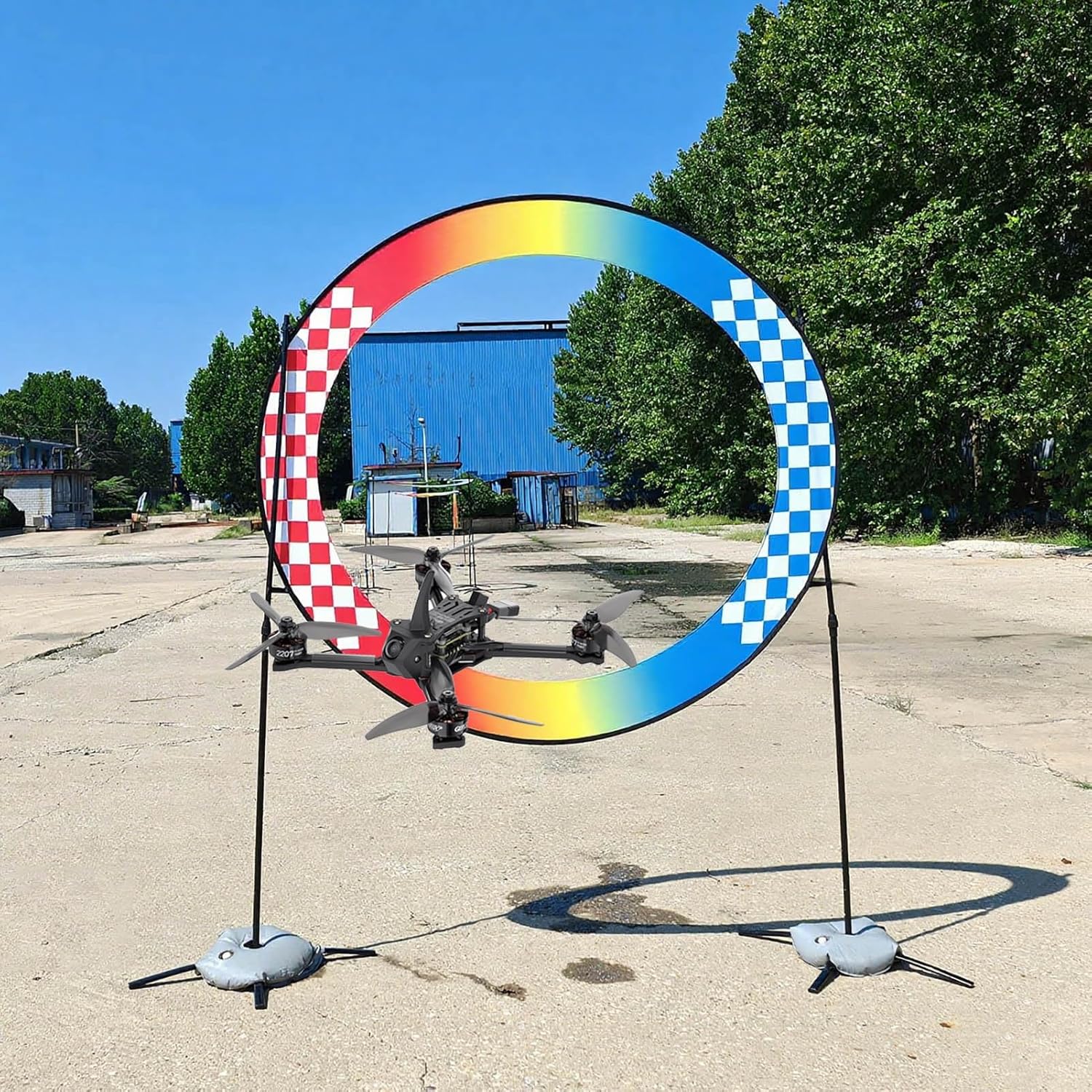 Adjustable Height Weatherproof Drone Obstacle Hoop - RC FPV Racing Training Gate with Triangular Base, 40cm (15.75") Quadcopter Avoidance Loop Rings