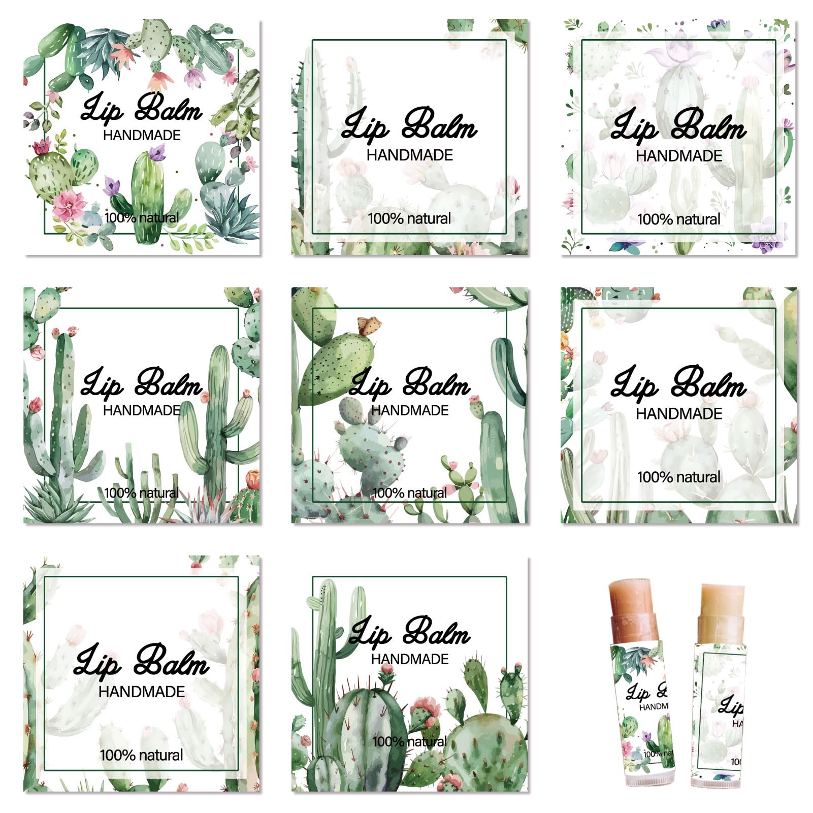 CRASPIRE 80Pcs 8 Styles Lip Balm Stickers Cactus Tropical Plants Greenery Homemade Skincare Products Self-Adhesive Waterproof Lip Balm Labels Stickers for Tube Containers Cosmetics Lipsticks 2 Inch — image 1