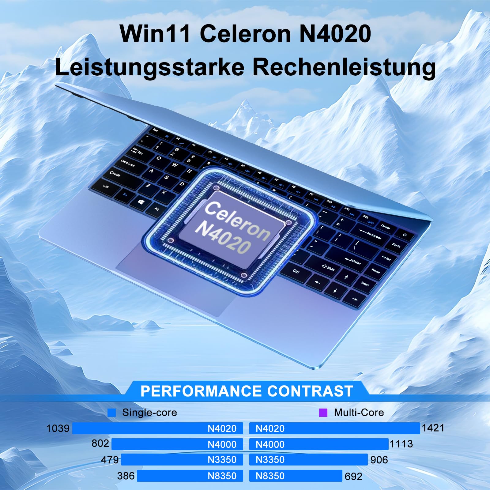 Laptop 14 Zoll Win11 Pro Notebook 6+256GB SSD Unterstützung 1TB | 1920x1080P Full Metal Celeron N4020 5G WiFi Mini HDMI & Kabellose Maus Tastaturfolie für Tastatur-Blue