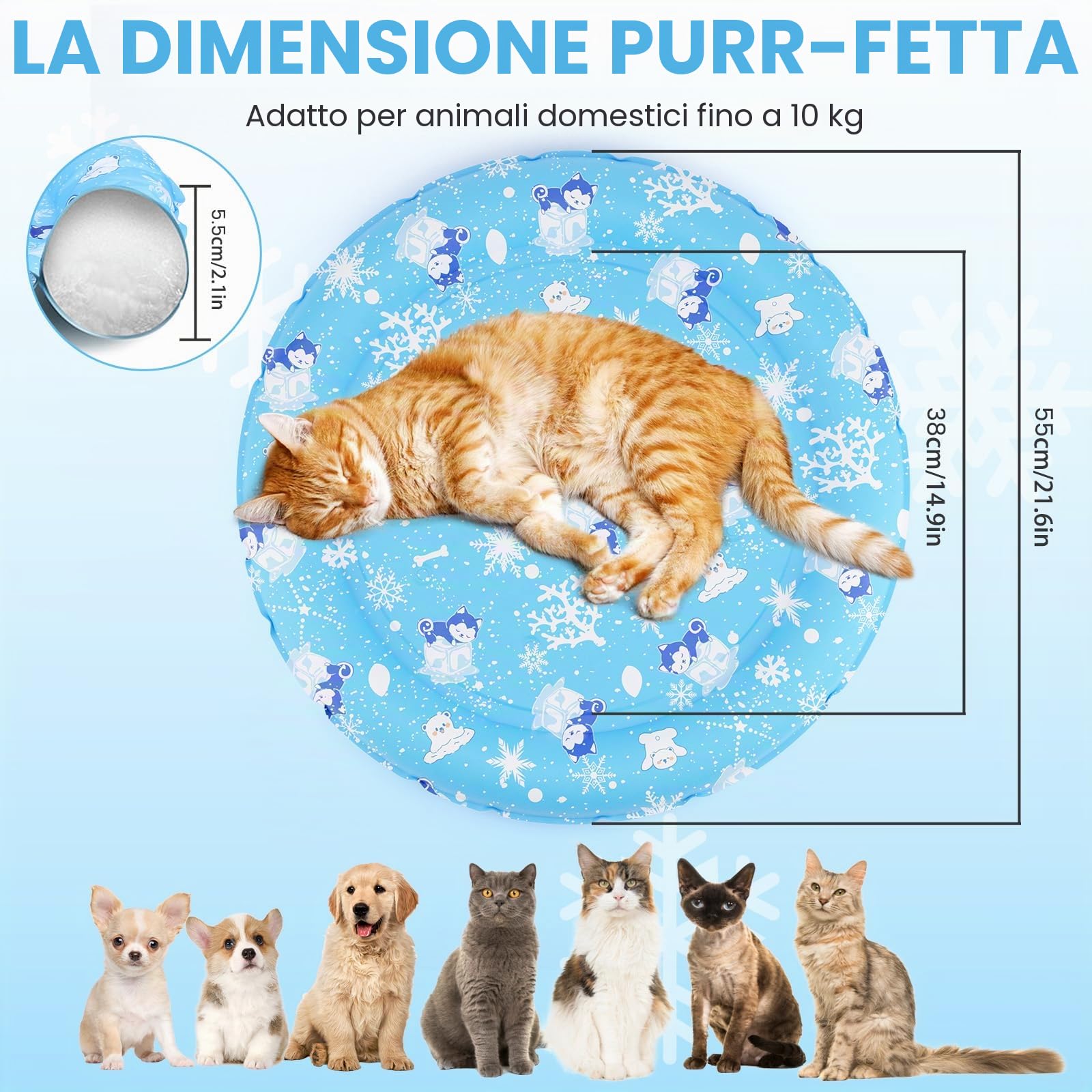 HAPPY HACHI Tappetino Refrigerante Cane, Tappeto Refrigerante per Gatti Cani in Gel Non Tossico Antigraffi Tessuto Materassino Gatto Raffreddamento per Animali Piccola Taglia in Estate (55cm)