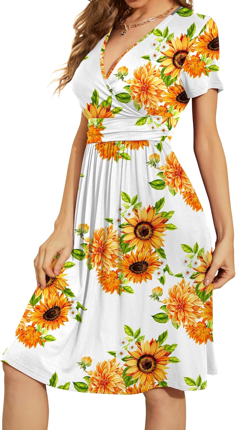 WEACZZY Women's Summer Short Sleeve Casual Dresses V-Neck Floral Party Dress with Pockets - Image 2