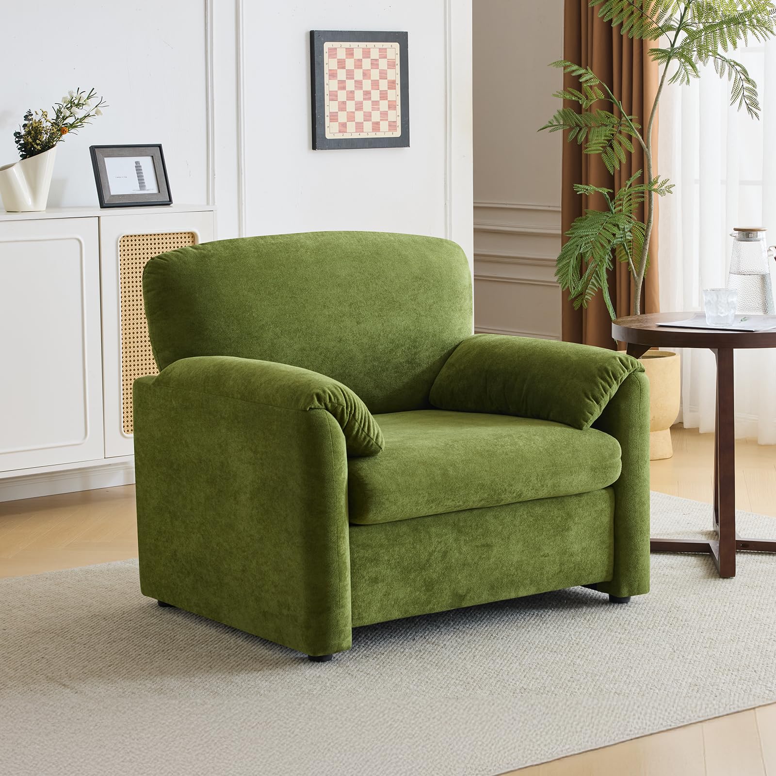 VINGLI Olive Green Accent Chair 38" Oversized Reading Chair Comfy Upholstered Lounge Armchair Soft Chenille Living Room Chairs Single Sofa Chair for Bedroom, Office