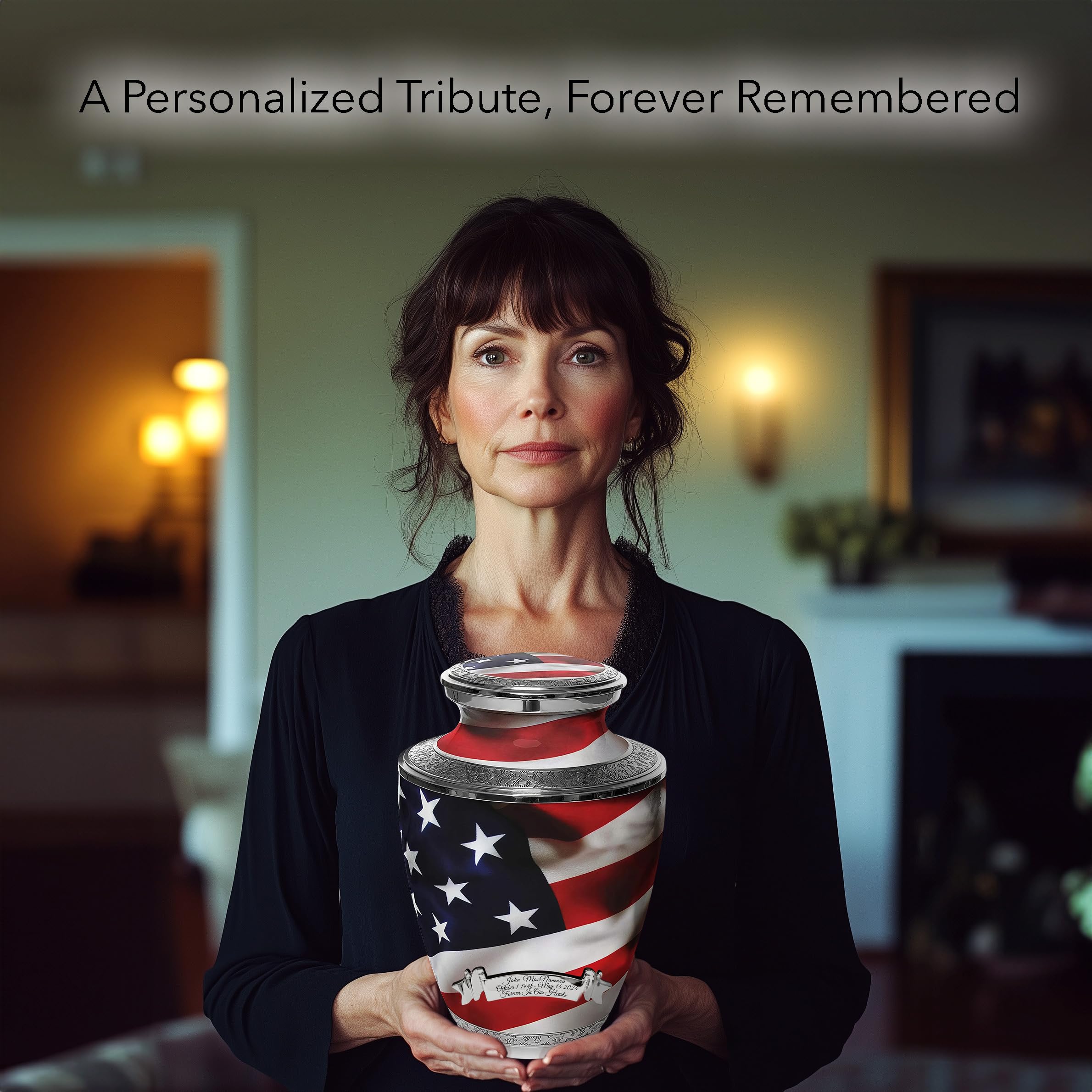 American Flag Cremation Urn for Ashes Adult Male - Beautifully Handcrafted Patriotic & Personalized Cremation Urns for Human Ashes Adult Man for Veteran or Patriot