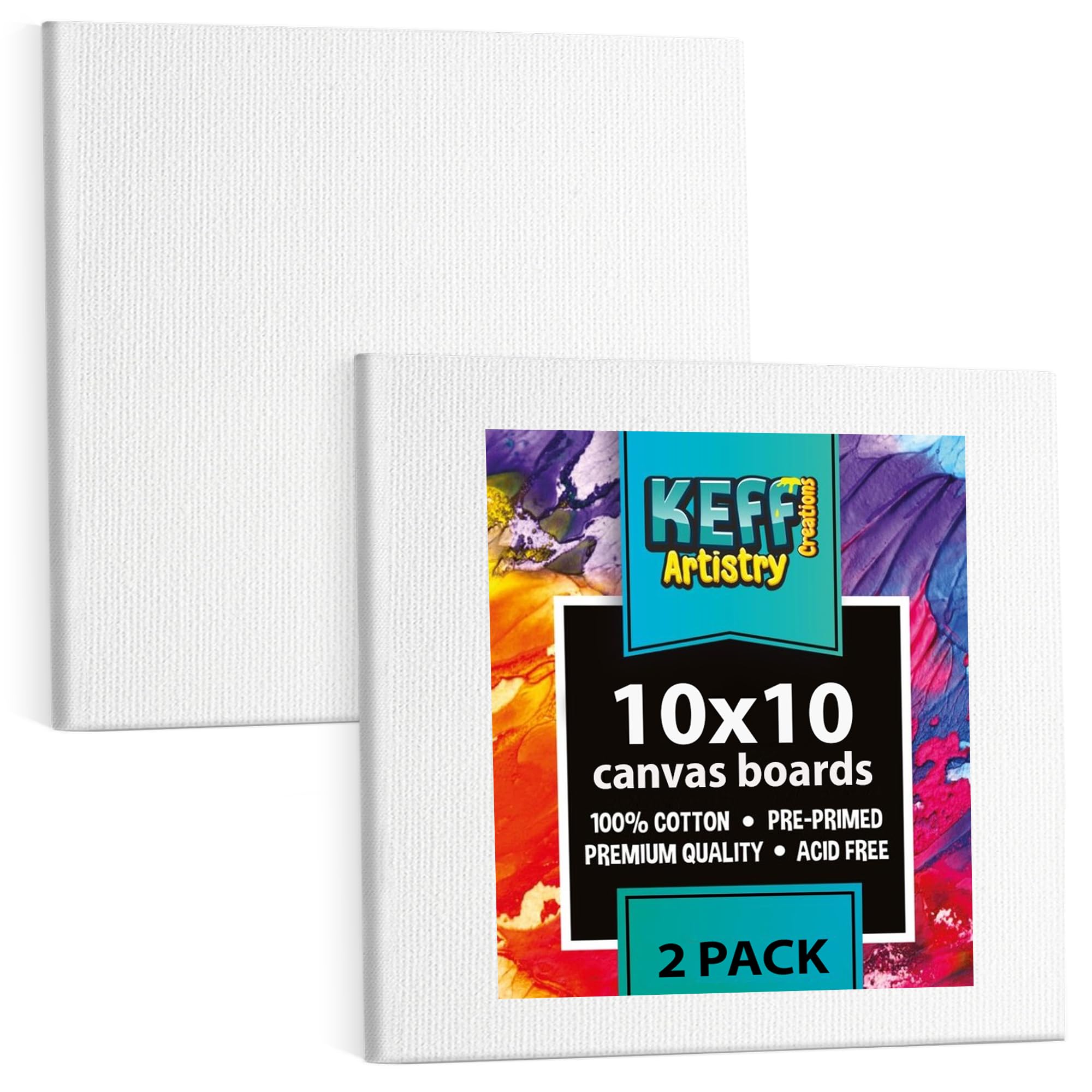 KEFF 24-Pack Canvas for Painting, 6 of 5x7, 8x10, 9x12,11x14 Painting Canvas Boards, Art Supplies for Adults & Kids - 100% Cotton Primed Canvases for Painting for Acrylic, Oil, Watercolor, Tempera: 10x10 2