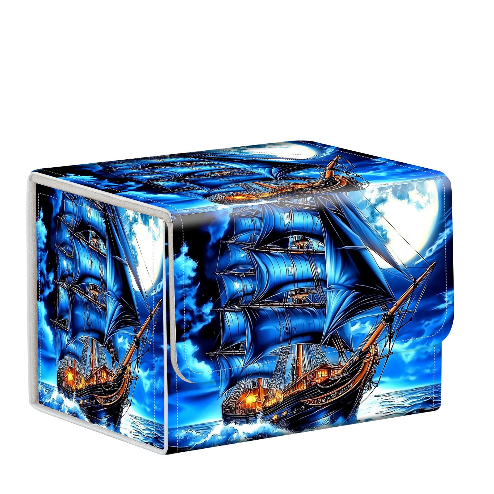 ETLKJVBL MTG Deck Box,Store and Protect Your MTG Commander Decks and Cards with this Durable Card Storage Box,Designed Specifically for MTG Players, Sailing Ship with Blue Sails — image 1