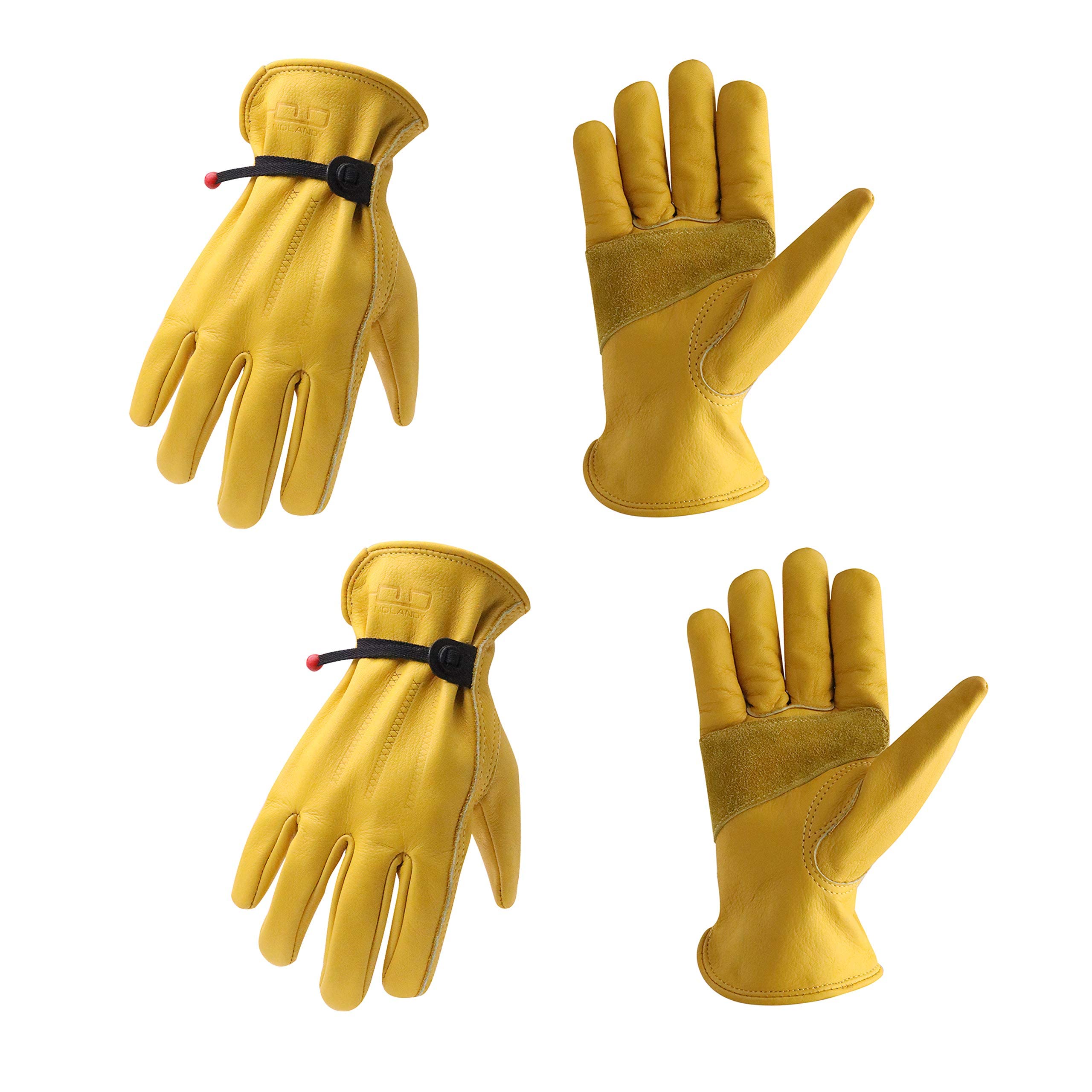HANDLANDY HLDD 2 Pairs Leather Work Gloves for Men & Women, Reinforced Durable Palm for Construction, Gardening, Driving