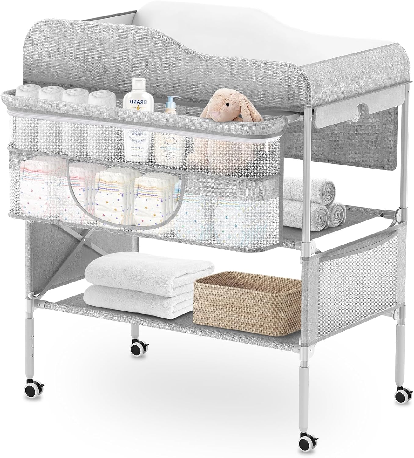 Portable Baby Diaper Changing Table, Foldable Diaper Changing Station, Waterproof Changing Table Height Adjustable Changing Station for Infant and Nursery, Mobile Changing Station