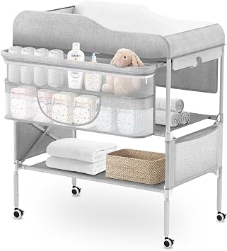 Portable Baby Diaper Changing Table, Foldable Diaper Changing Station, Waterproof Changing Table Height Adjustable Changing Station for Infant and Nursery, Mobile Changing Station