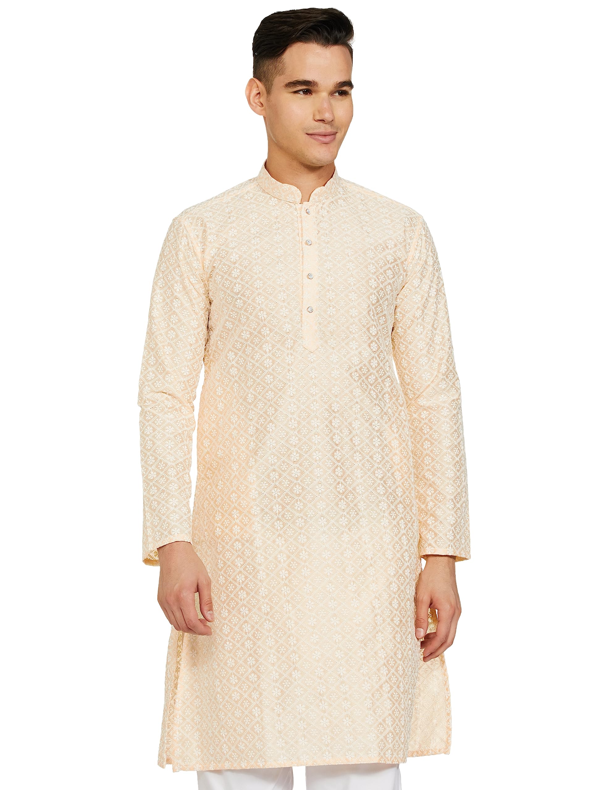 Be Active Men's Traditional Embroidered Lucknowi Full Sleeves Kurta || Cotton Kurta For Men || Men Kurta For Wedding || Kurta For Men (Rfsk0013-Kr 9 S) Cream