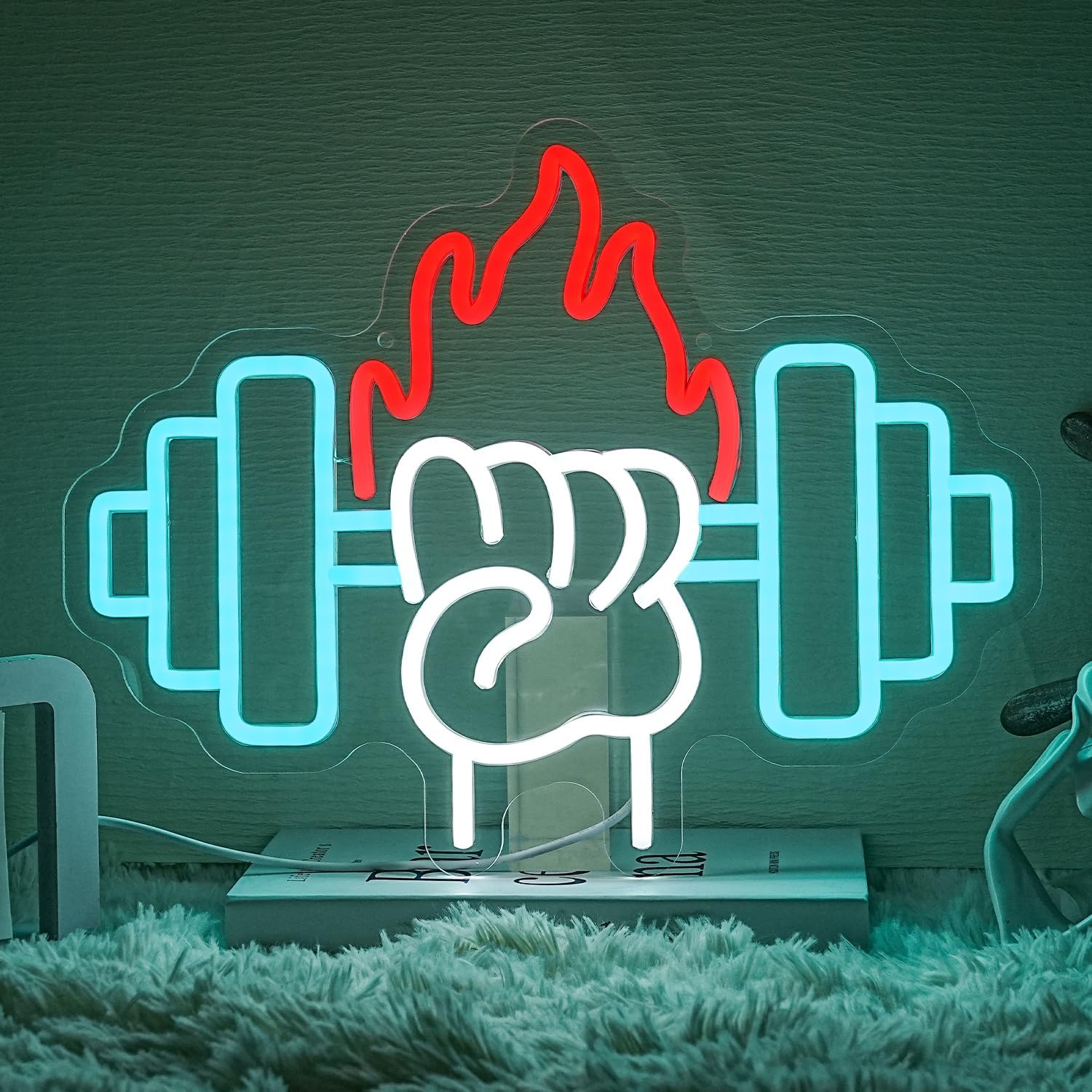 Gym Mode On Neon Sign Gym Fitness Neon Ligh Sign Neon Gym Signs for Home Gym Blue Letter LED Light for Sports Room Workout Fitness Club Wall Art Decor Gift