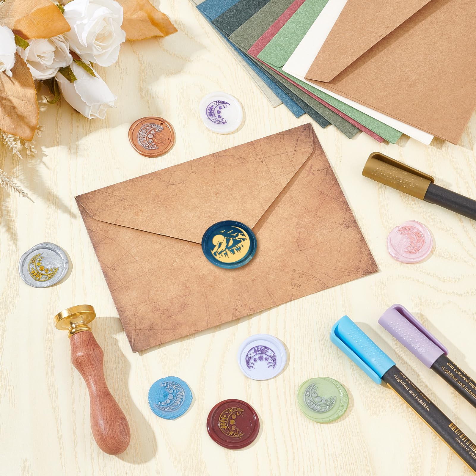 CRASPIRE Phoenix Wax Seal Stamp Kit - 25mm Removable Brass Head With Wooden Handle For Invitations & Gifts