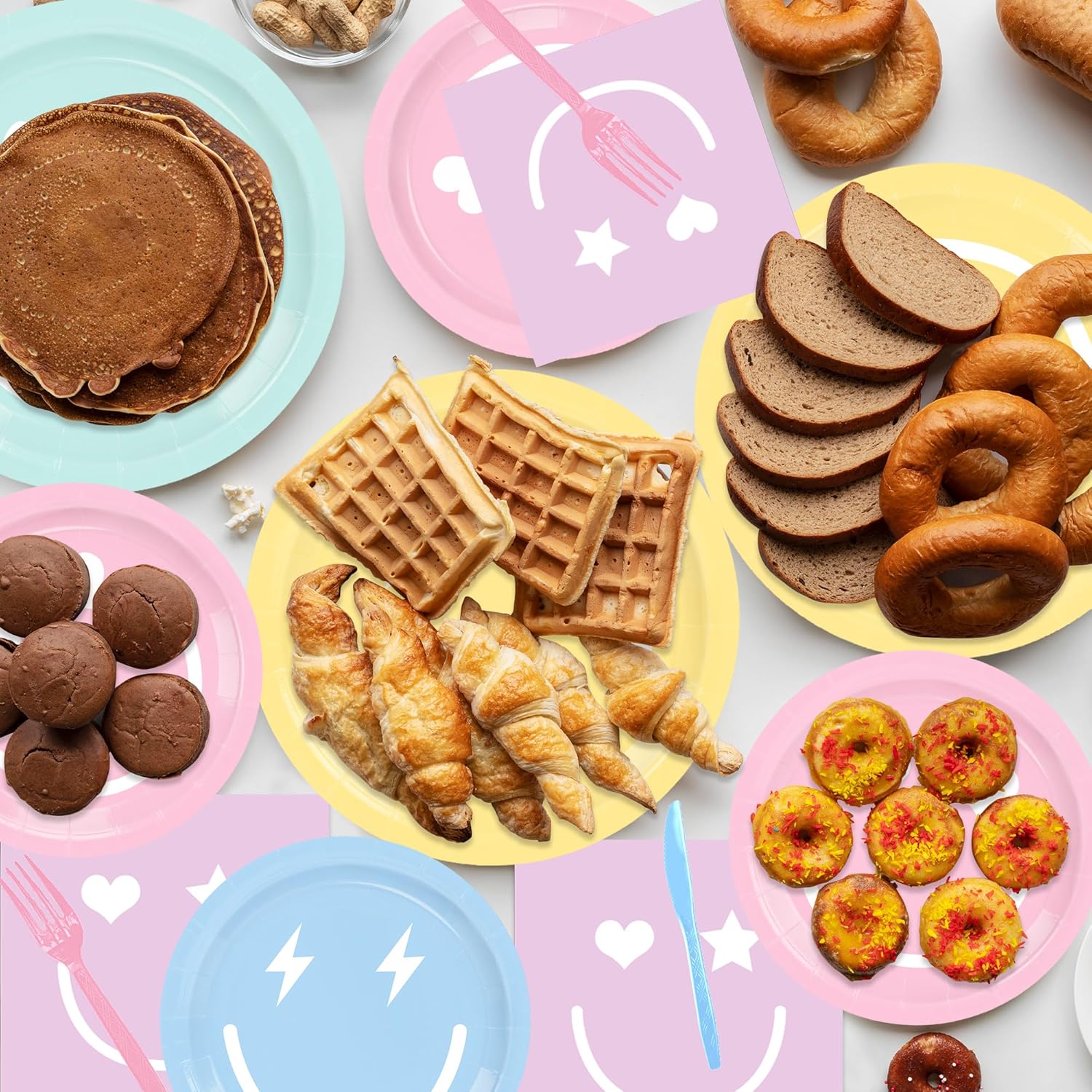 199PCS Smiley Face Birthday Decorations Smile Pastel Themed Preppy Theme Plates and Napkins Set,Balloon, Banner,Tablecloth, Hanging,Cupcake Topper,Smiley Pastel Birthday Party Supplies Serve 24 Guests