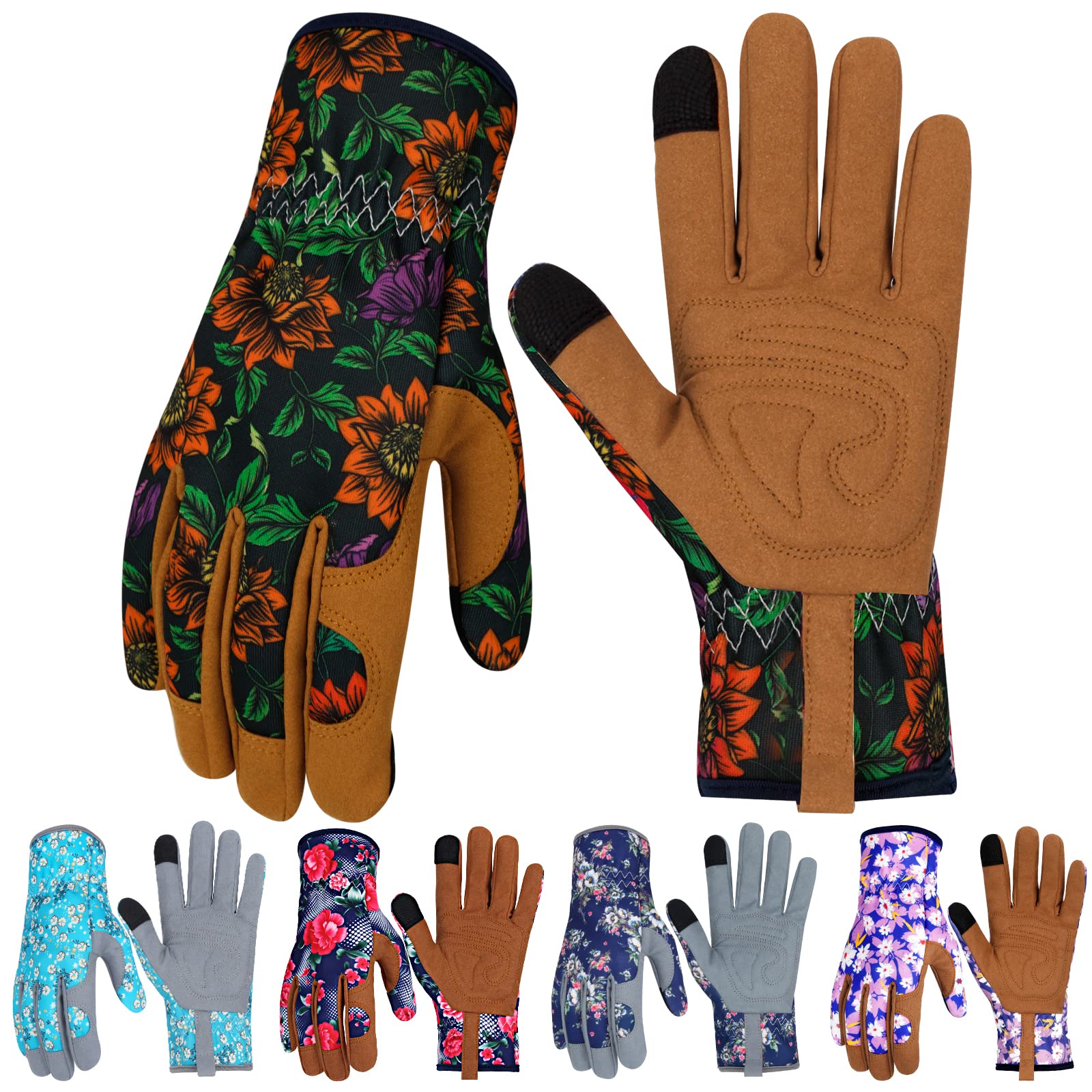 Leather Gardening Gloves for Women Thorn Proof Garden Gloves Touch Screen Working Gloves Gifts,M