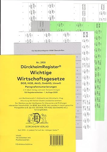 DürckheimRegister® WICHTIGE WIRTSCHAFTSGESETZE (BGB, HGB, GmbHG, AktG, UmwG) §§ und Gesetze ohne stichworte: 155 Registeretiketten (sog. ... In jedem Fall auf der richtigen Seite®