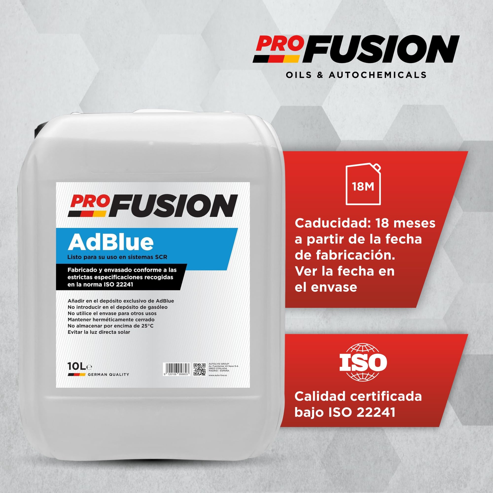 ProFusion AdBlue con Aditivo Anticristalizante – Reduce NOx – Evita la Cristalización - Compatible con Euro IV, V y Vi - 10L con Cánula