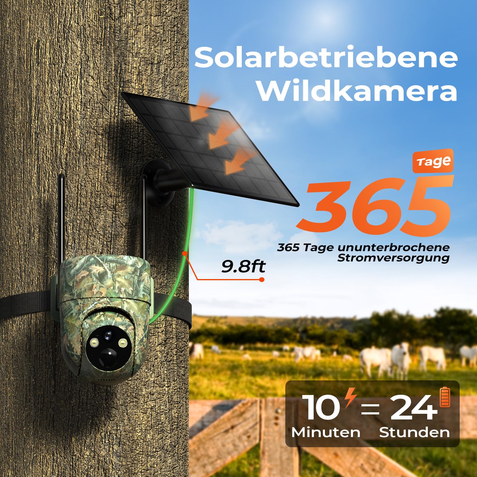 SEHMUA 4G Wildkamera mit SIM Karte, Überwachungskamera Aussen Solar mit Handyübertragung APP mit PIR Erkennung, Kamera mit SIM Karte 2K Farbnachtsicht, Zwei-Wege-Audio, 360° PTZ, IP66