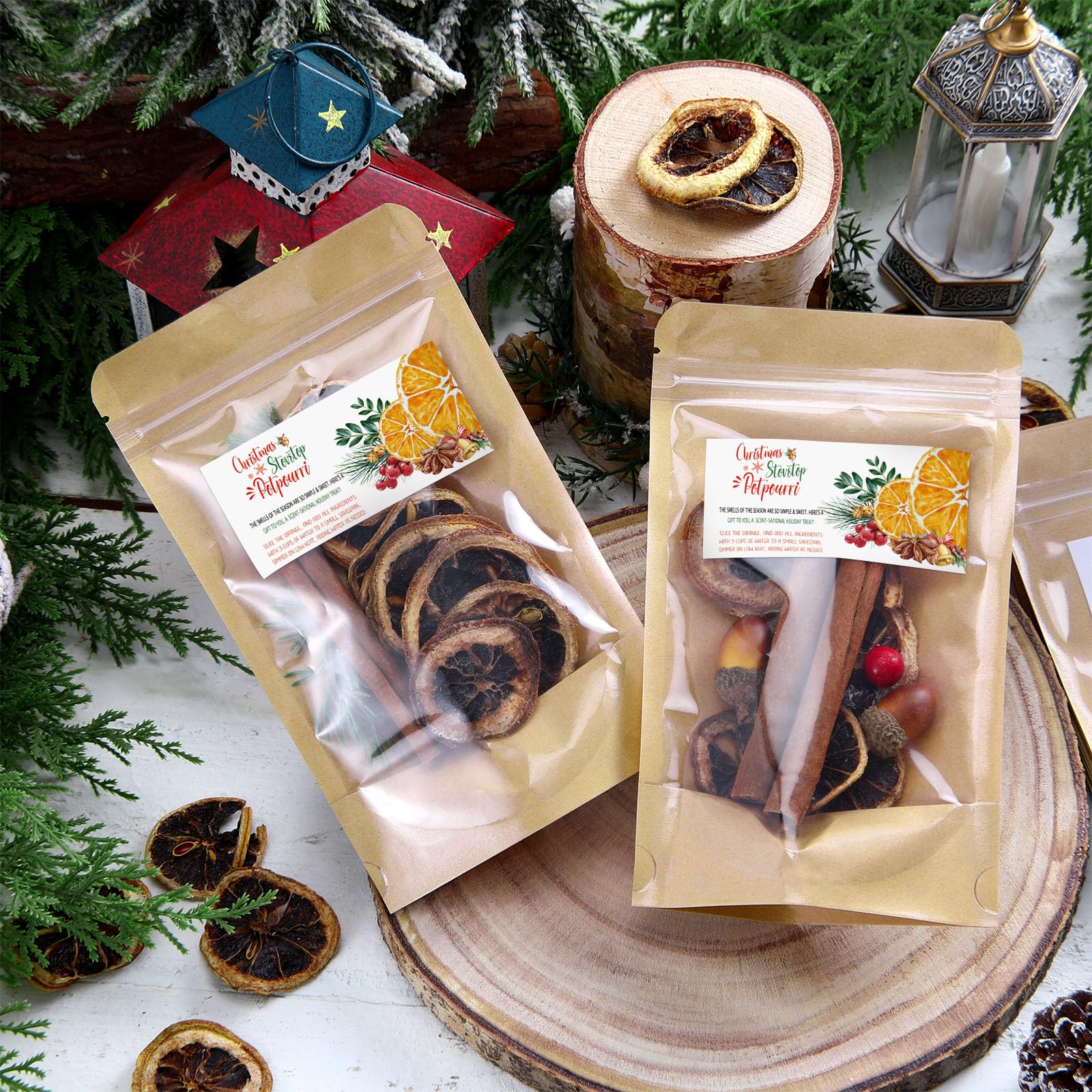 Vesici 200 sacchetti di carta kraft per potpourri natalizi, con etichetta, per piano cottura, potpourri, per la confezione di fornelli, per le vacanze, fai da te, kit regalo per la casa, decorazione
