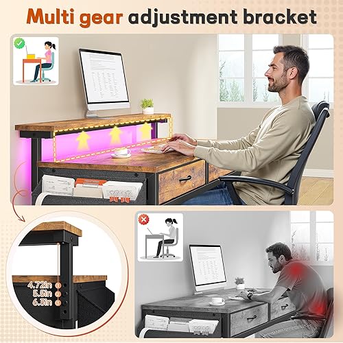 Miniatura 6 de Escritorio para juegos con luces LED con 2 cajones, escritorio de 31.5 pulgadas, escritorio de oficina en casa, escritorio para computadora con