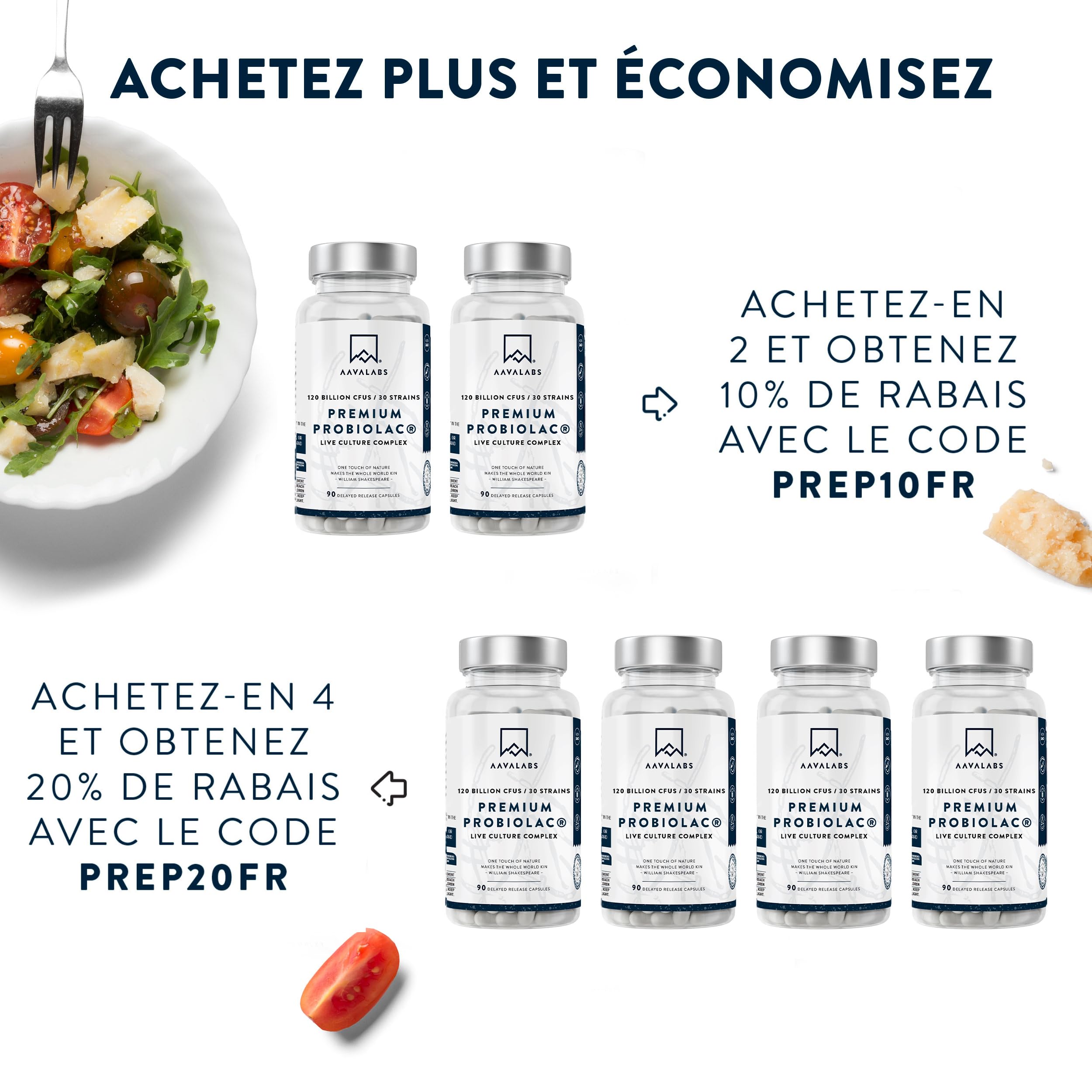 Probiotique Flore Intestinale 120MilliardsUFC 30Souches [Lactobacillus Gasseri Lactobacillus Rhamnosus]+ Zinc Ferments Lactiques Probiotiques Flore Intestinale et Prébiotique (Inuline) - 90 Gélules