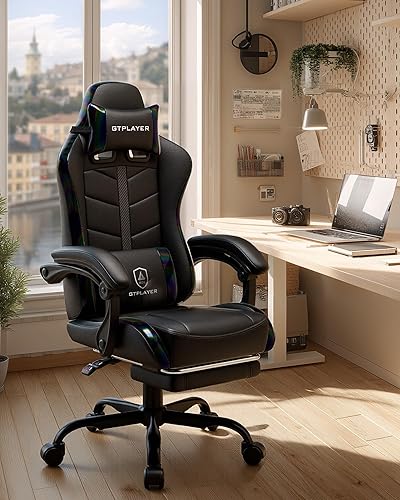 Miniatura 9 de GTPLAYER Silla de juegos, sillas ergonómicas de oficina para computadora para adultos con reposapiés, altura ajustable, reposabrazos de conexión,