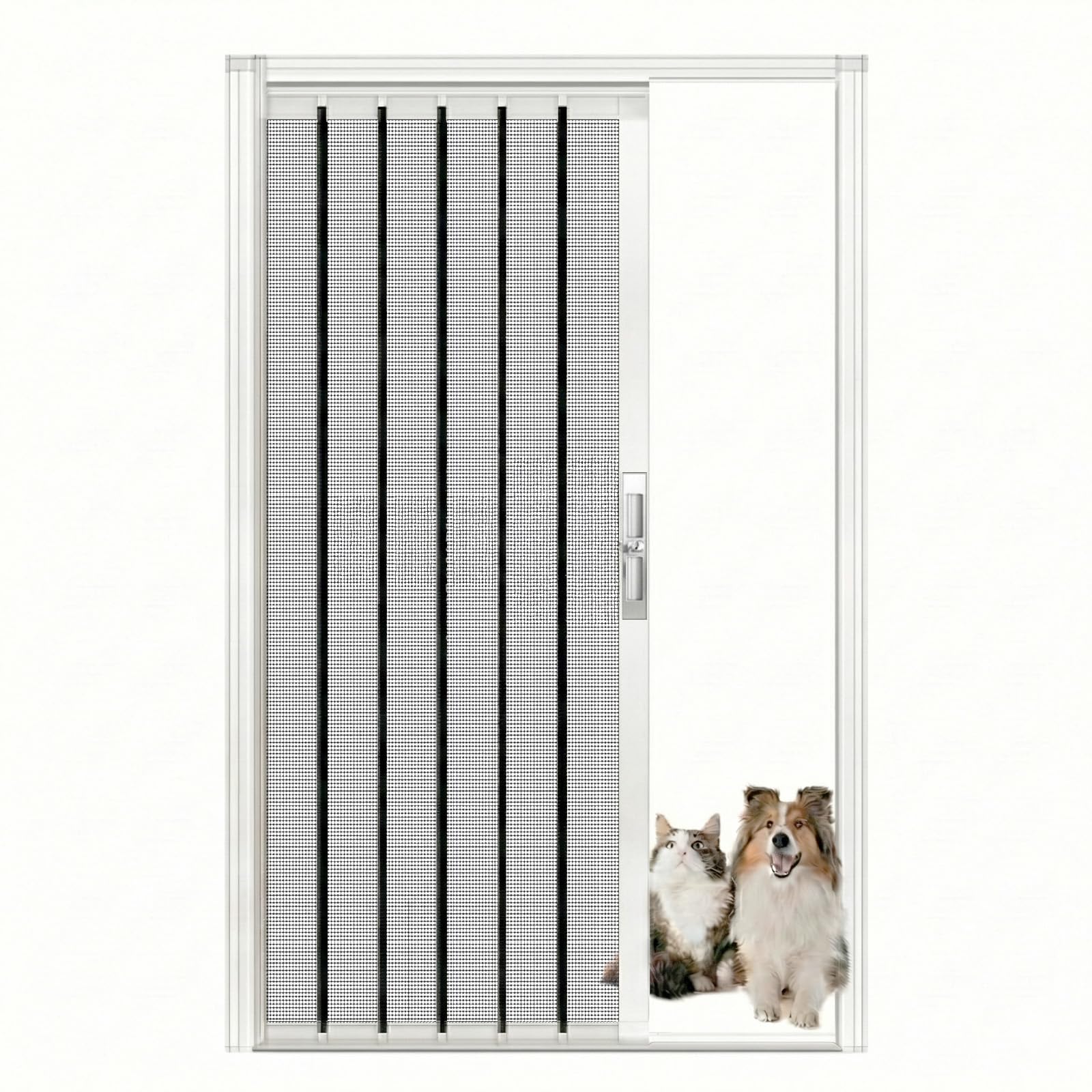Puerta Plegable de Acordeón Interior Sin Taladrar a Medida, Mosquitera Corredera Retráctil con Cerradura y Marco de Aluminio, Separador de Ambientes para Patio, Terraza y Garaje