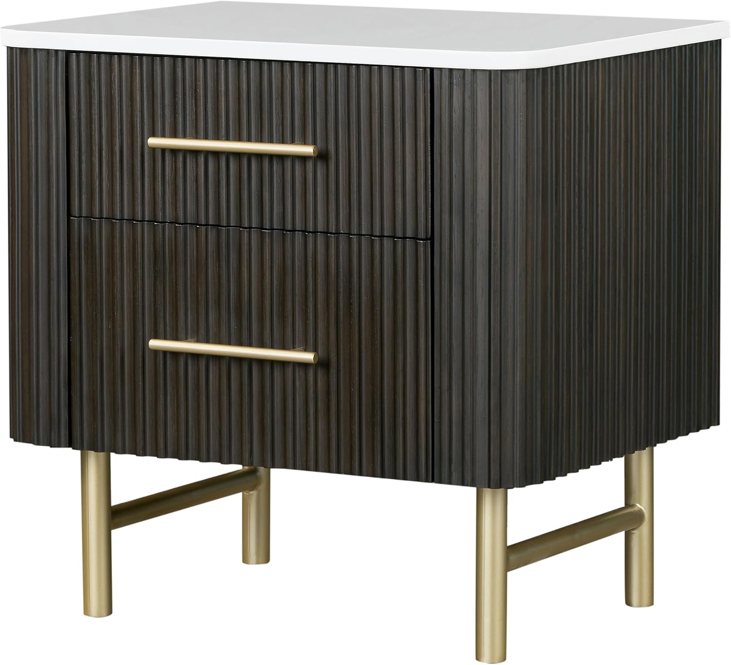 Acme Clayten Wood 2-Drawer Nightstand with Marble Top in White & Espresso