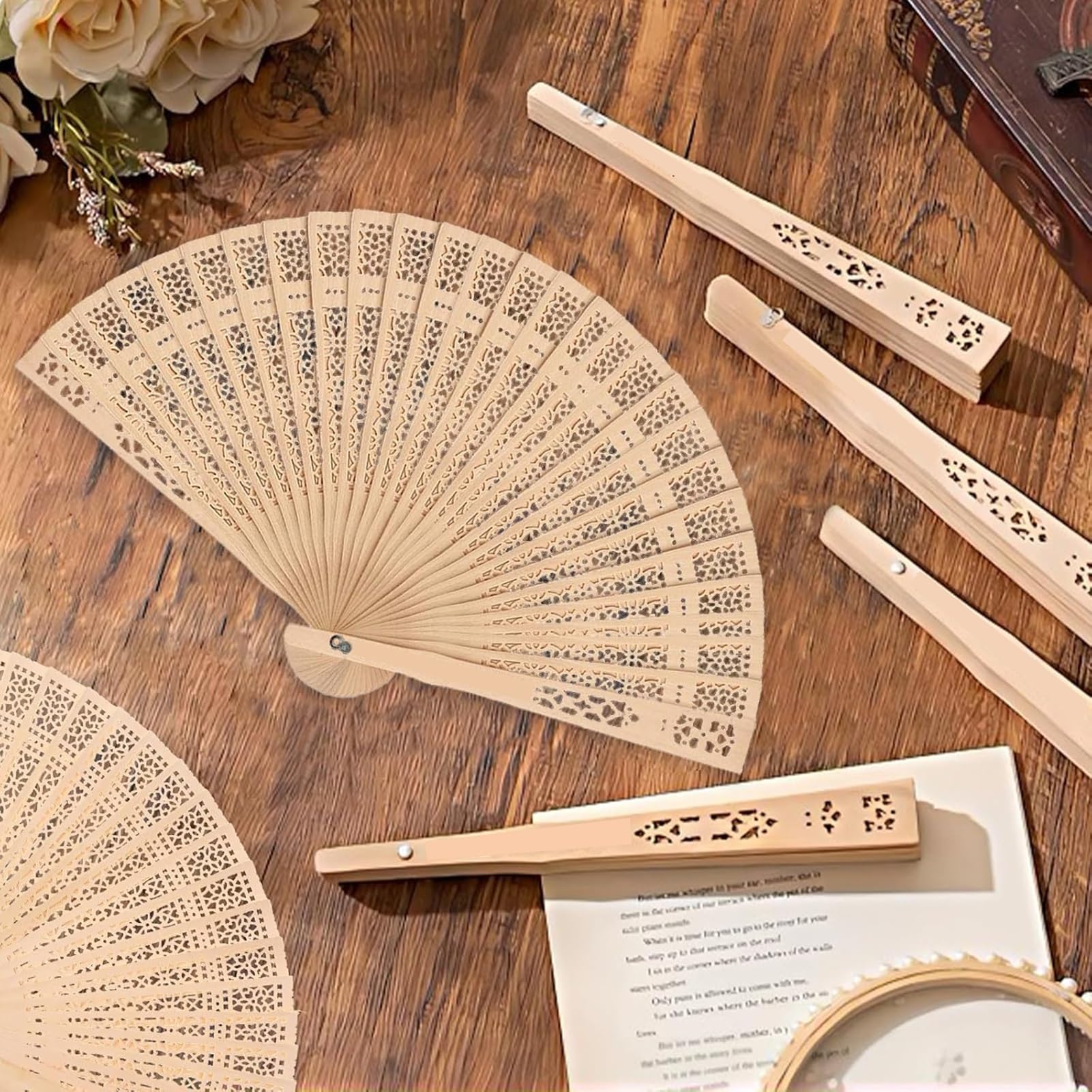 100 personalisierte Hochzeitsfächer, Vintage-Faltfächer, Faltfächer aus Holz, für Hochzeits- und Babyparty-Gastgeschenke