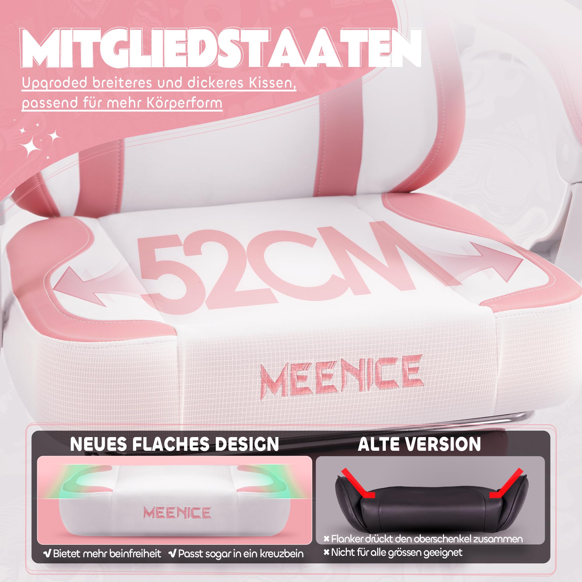 Pink Cute Katze Gaming Stuhl Stoff mit Katzenpfote Lendenkissen und Katzenohren, Gaming Stuhl mit Fußstütze Ergonomischer Pc Stuhl für Kinder Erwachsener Mädchen, 140kg Belastbarkeitfür, Rosa
