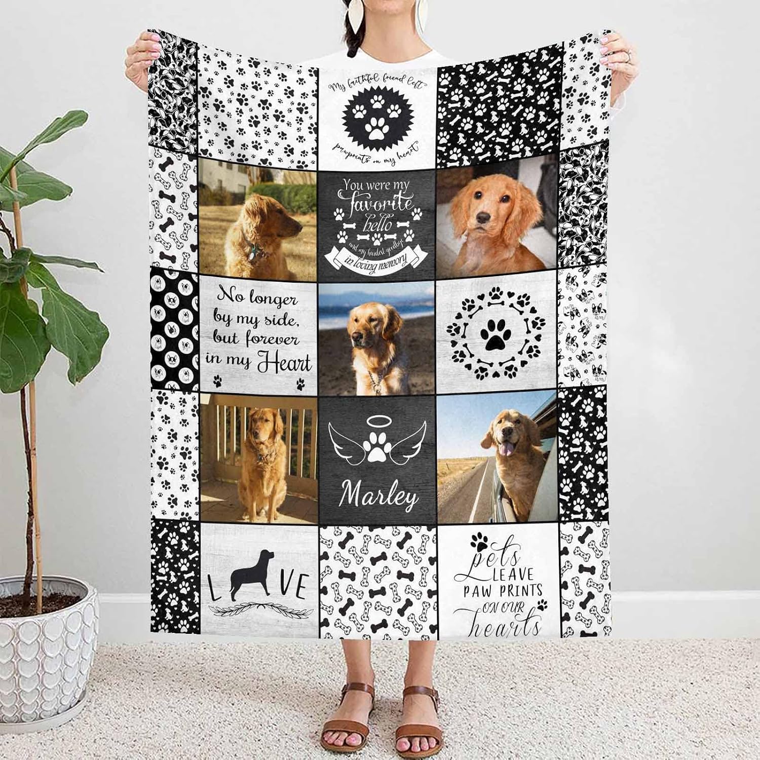 Artsadd Customized Pet Memorial Bed Blanket for Sympathy Gifts, Personalized Throw Blanket in Loving Memory of Remembrance Gifts Loss of a Loved Pet Dog Cat 60x80