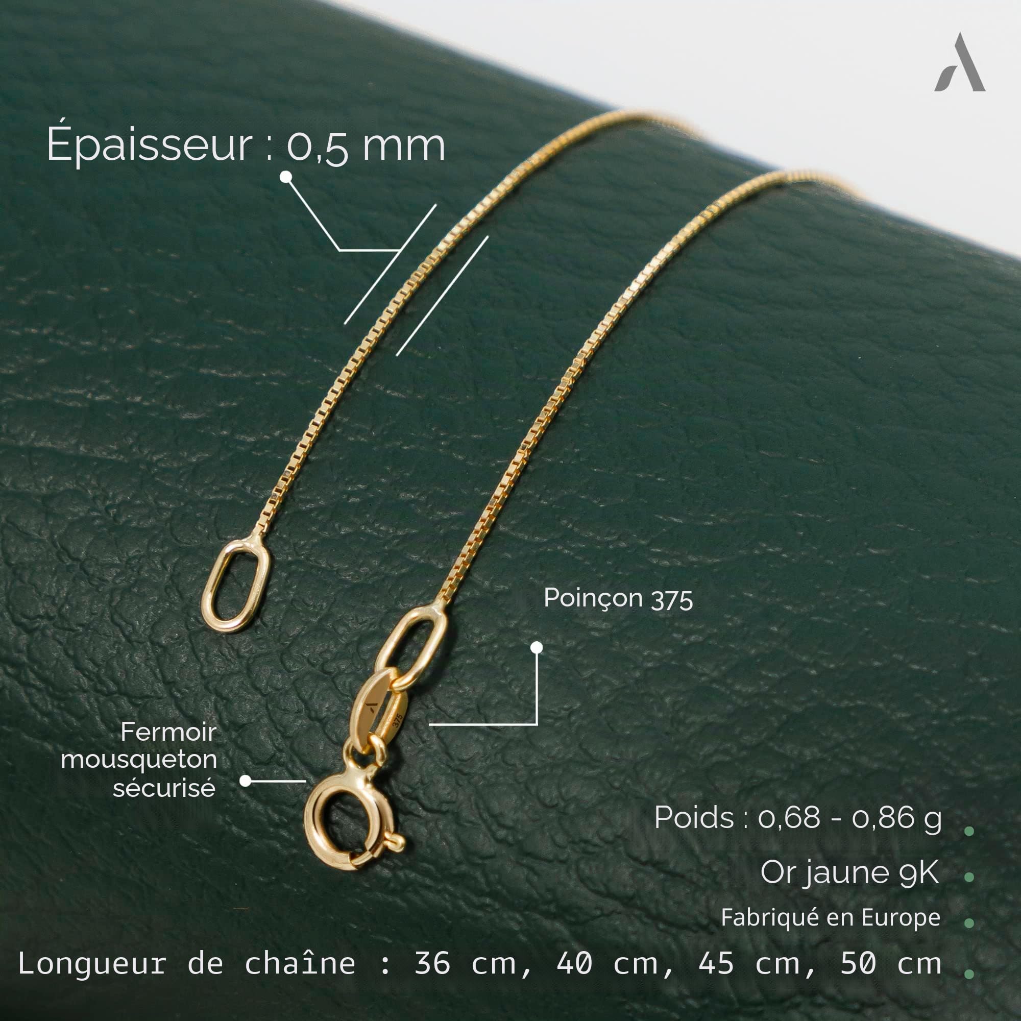 Amberta Allure Collier chaîne en or jaune 9 carats pour femme