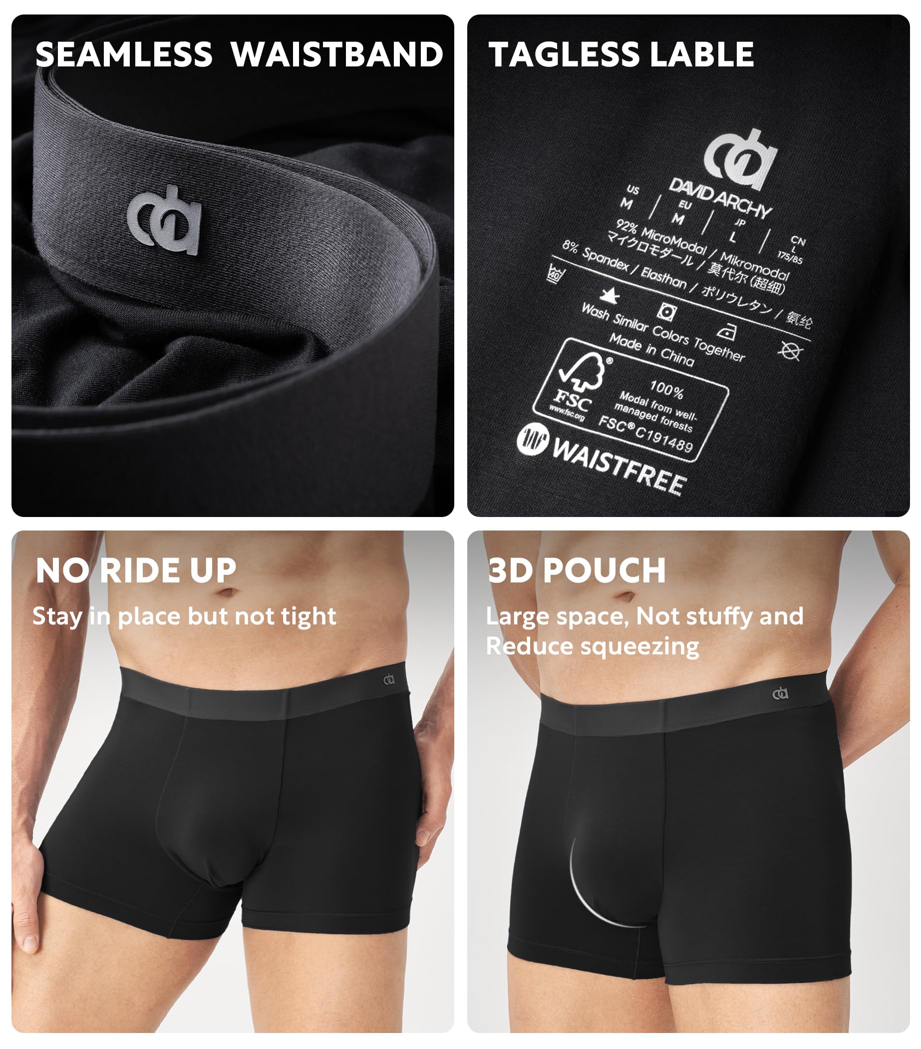 DAVID ARCHY Slip Boxer Uomo Modal con Patta Marsupio Separato Microfibra Multipack Mutande Funzione Doppie Tasche Intimo