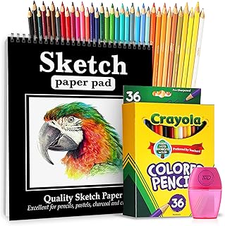Crayola Colored Pencils with Sketch book. Premium 36 Colored Pencils for Adult Coloring with sketchbook, drawing pad. Artist Color Pencils with sketchbook for drawing.