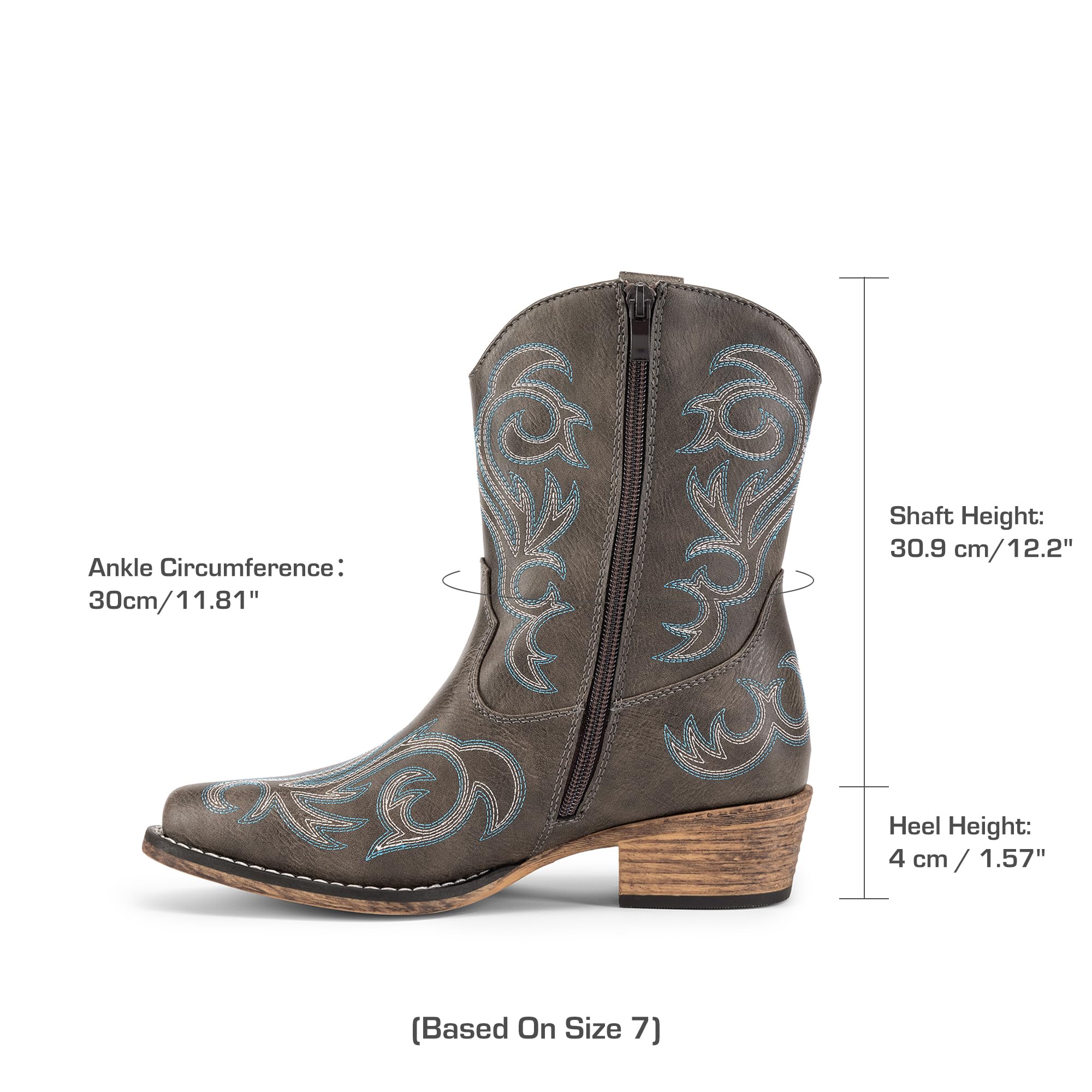 DREAM PAIRS Stivali da Cowboy da Donna, Stile Cowgirl, Stivaletti Alla Caviglia Ricamati Tacco Spesso, Stivaletti Corti Alla Moda con Cerniera