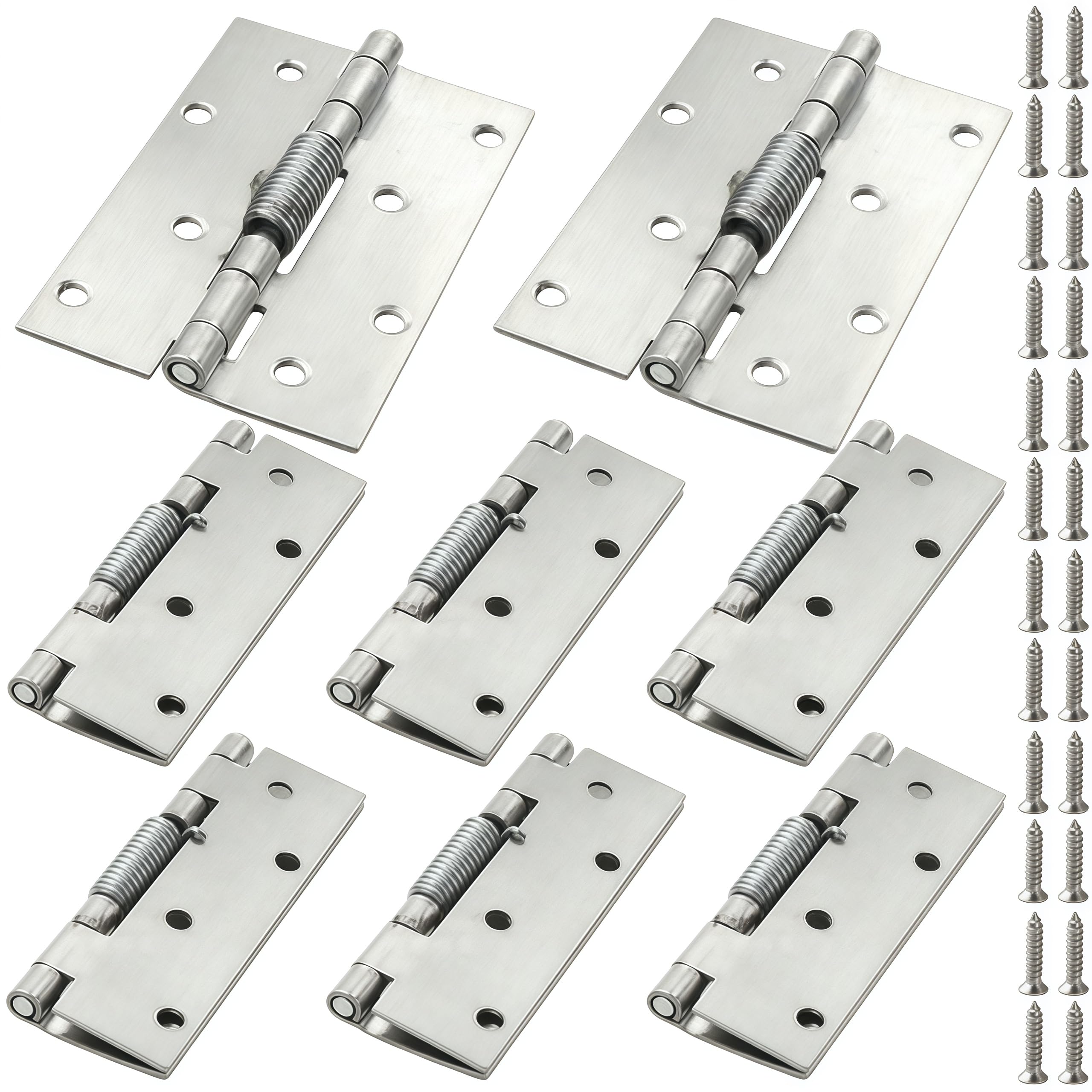 Vbnexyr Regular Hinge 8 Pack Of 304 Stainless Steel Spring Hinges Self Closing Hinges Suitable For Diy Hardware Of Doors Or Cabinets Internal 4 Inch