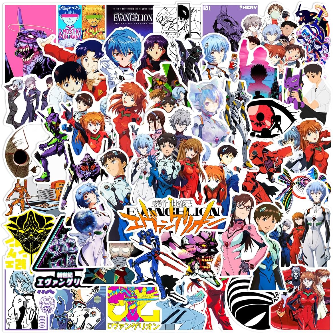 NEULEBEN Pack of 100 Neon Genesis Evangelion Stickers, Japan Anime Waterproof Vinyl Sticker Pack for Laptop, Luggage, Skateboard, Car, Child