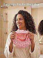 Vista 9 de Auban Gorro de ducha, gorro de ducha para mujer, forro de tela de rizo, EVA, exterior, reutilizable, doble capa, impermeable, gorra de baño grande