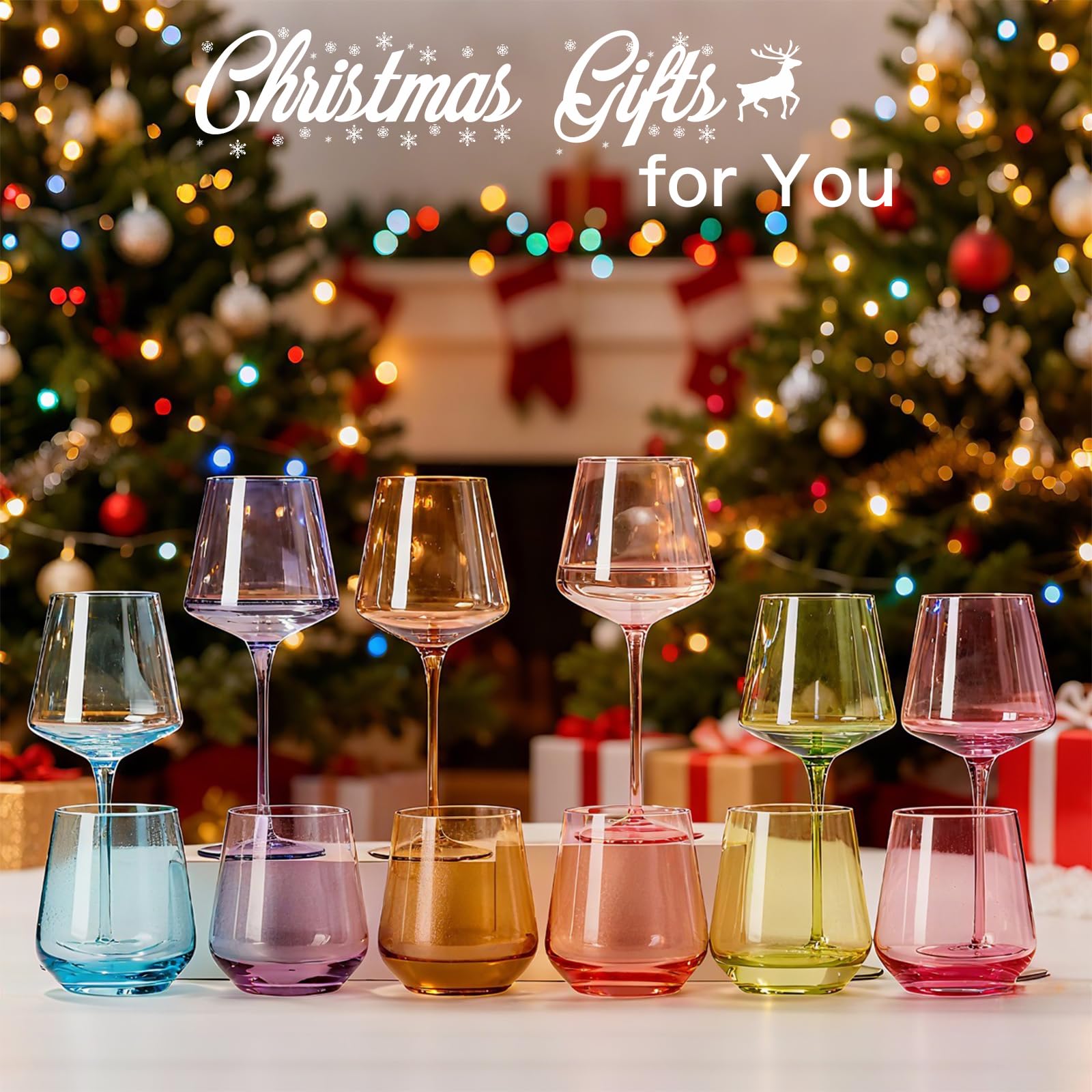 Lot De 6 Verres à Vin Sans Pied - Forme Diamant - 300 Ml - Verres à Cocktail Ou Vin - Colorés - Lavables Au Lave-vaisselle